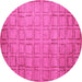 Round Machine Washable Abstract Pink Modern Rug, wshabs5323pnk