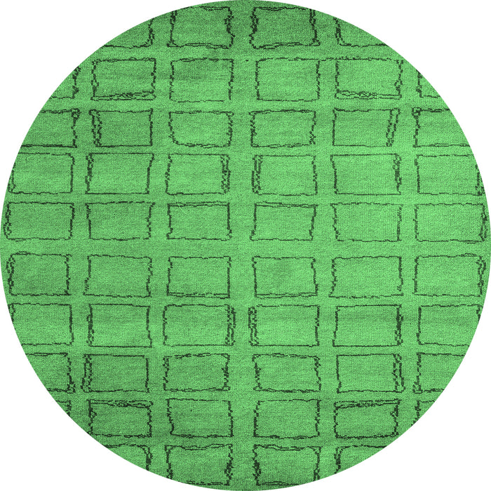 Round Machine Washable Abstract Emerald Green Modern Area Rugs, wshabs5323emgrn