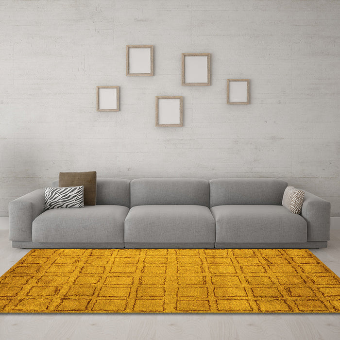 Machine Washable Abstract Yellow Modern Rug in a Living Room, wshabs5323yw