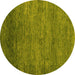 Round Abstract Yellow Modern Rug, abs5324yw