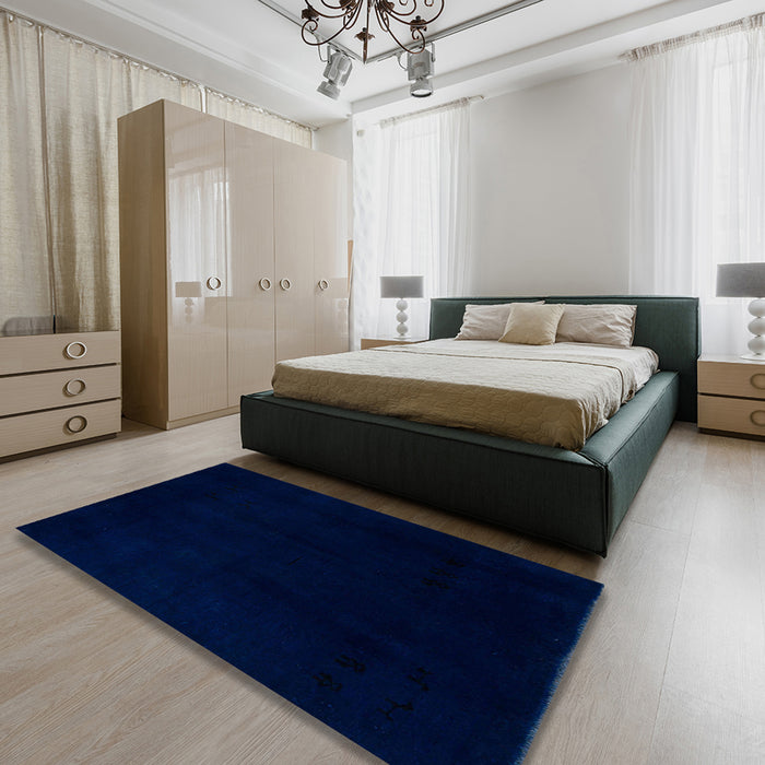 Abstract Blue Modern Rug in a Bedroom, abs5325