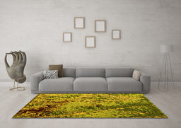 Machine Washable Abstract Yellow Modern Rug in a Living Room, wshabs5326yw
