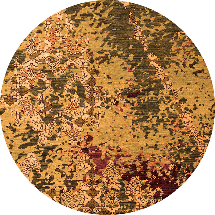 Round Machine Washable Abstract Orange Modern Area Rugs, wshabs5326org