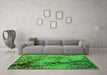 Machine Washable Abstract Green Modern Area Rugs in a Living Room,, wshabs5326grn