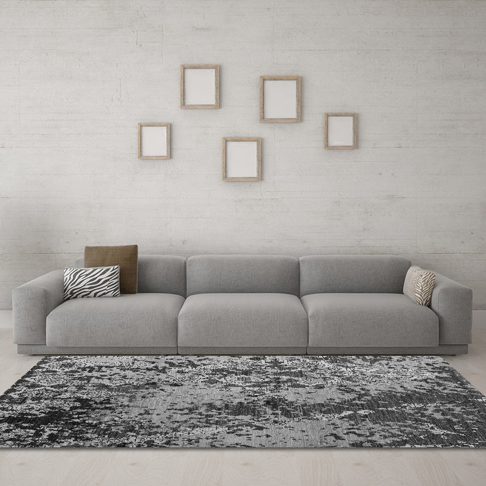 Machine Washable Abstract Gray Modern Rug in a Living Room,, wshabs5326gry