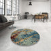 Round Abstract Light Black Modern Rug in a Office, abs5326