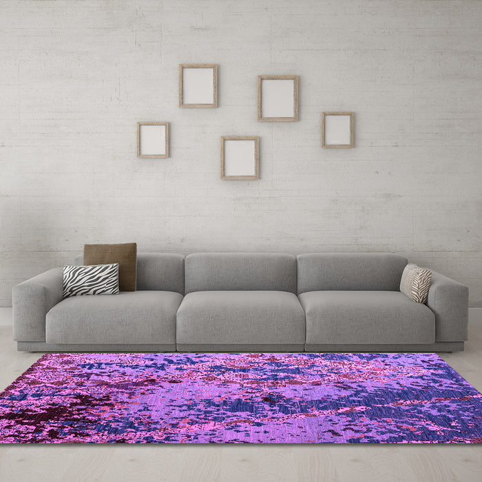 Machine Washable Abstract Purple Modern Area Rugs in a Living Room, wshabs5326pur