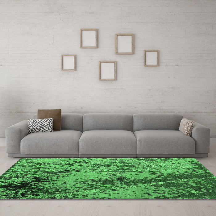 Machine Washable Abstract Emerald Green Modern Area Rugs in a Living Room,, wshabs5326emgrn