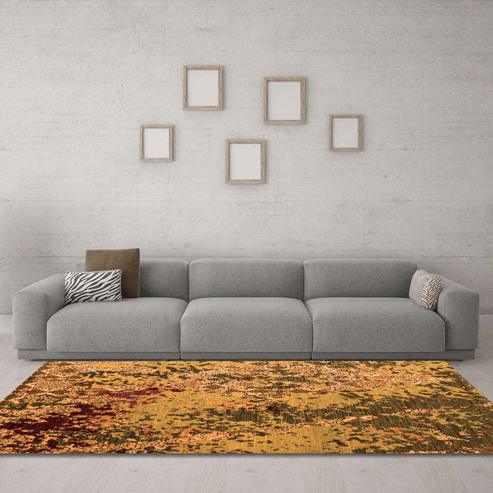 Machine Washable Abstract Orange Modern Area Rugs in a Living Room, wshabs5326org