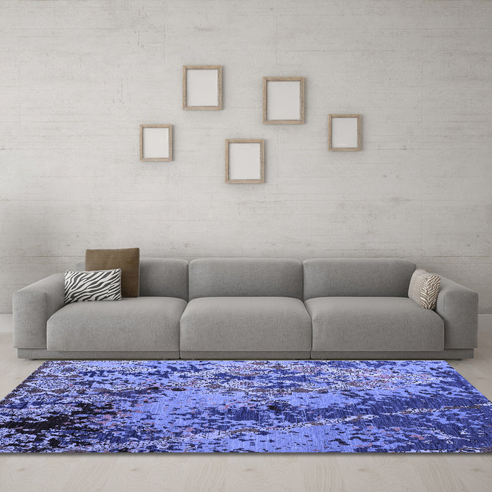 Machine Washable Abstract Blue Modern Rug in a Living Room, wshabs5326blu