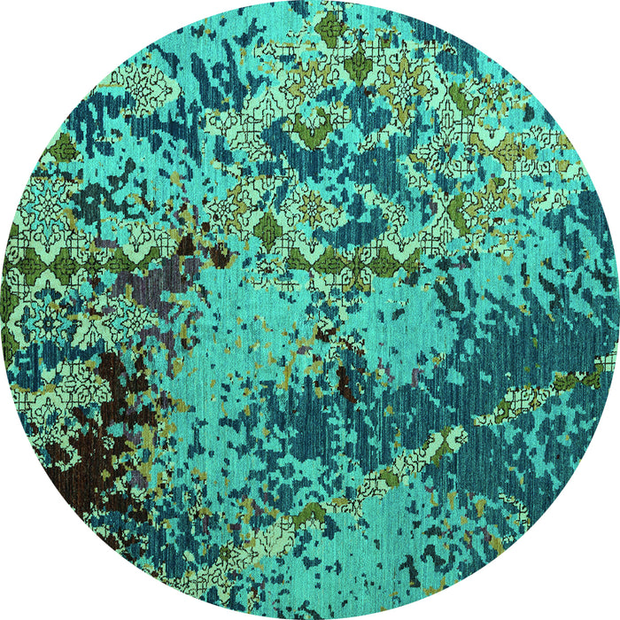 Round Machine Washable Abstract Turquoise Modern Area Rugs, wshabs5326turq