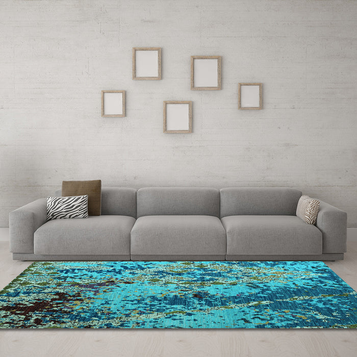 Machine Washable Abstract Light Blue Modern Rug in a Living Room, wshabs5326lblu