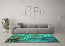 Machine Washable Abstract Turquoise Modern Area Rugs in a Living Room,, wshabs5326turq
