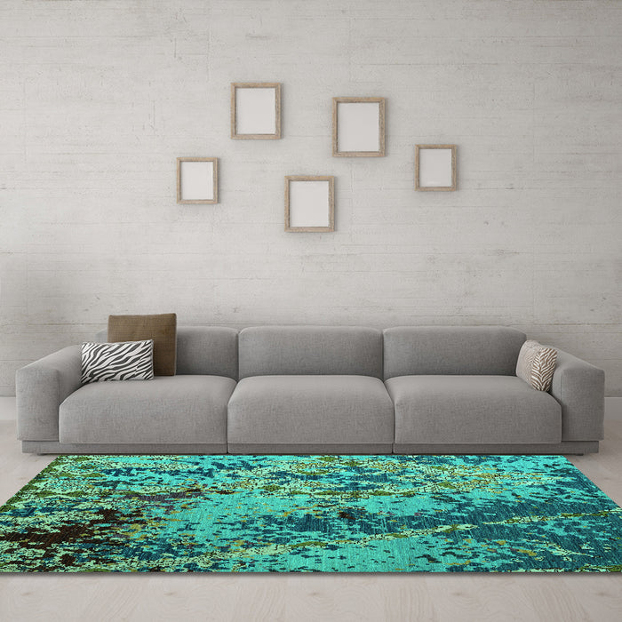 Machine Washable Abstract Turquoise Modern Area Rugs in a Living Room,, wshabs5326turq