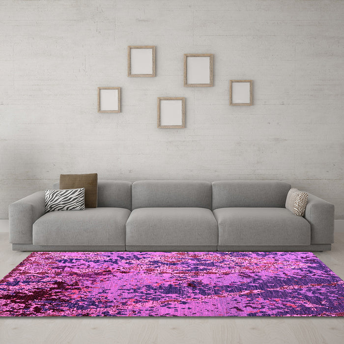 Machine Washable Abstract Pink Modern Rug in a Living Room, wshabs5326pnk