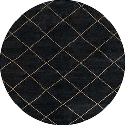 Round Machine Washable Abstract Black Rug, wshabs5327