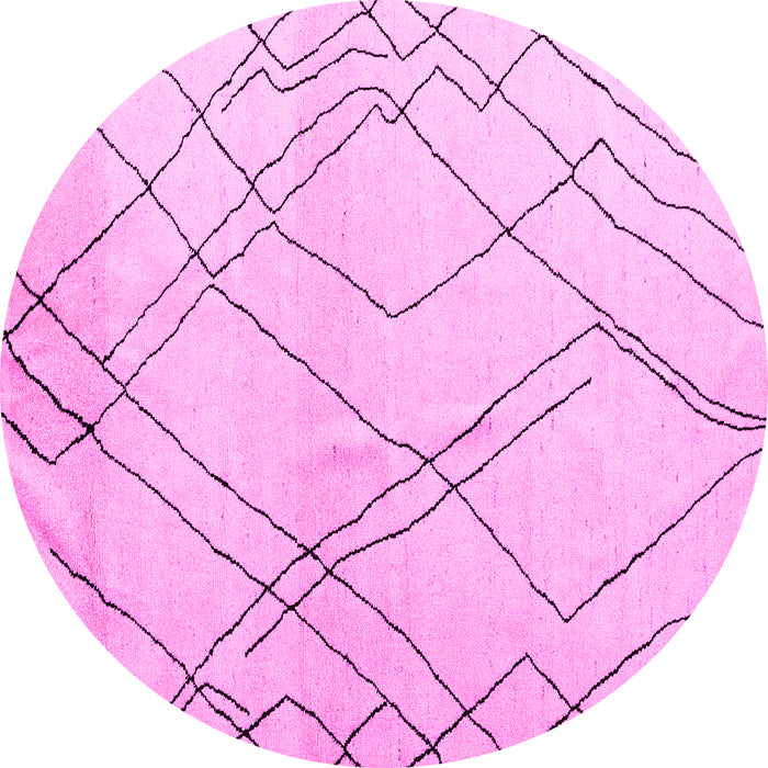 Round Machine Washable Solid Pink Modern Rug, wshabs5328pnk