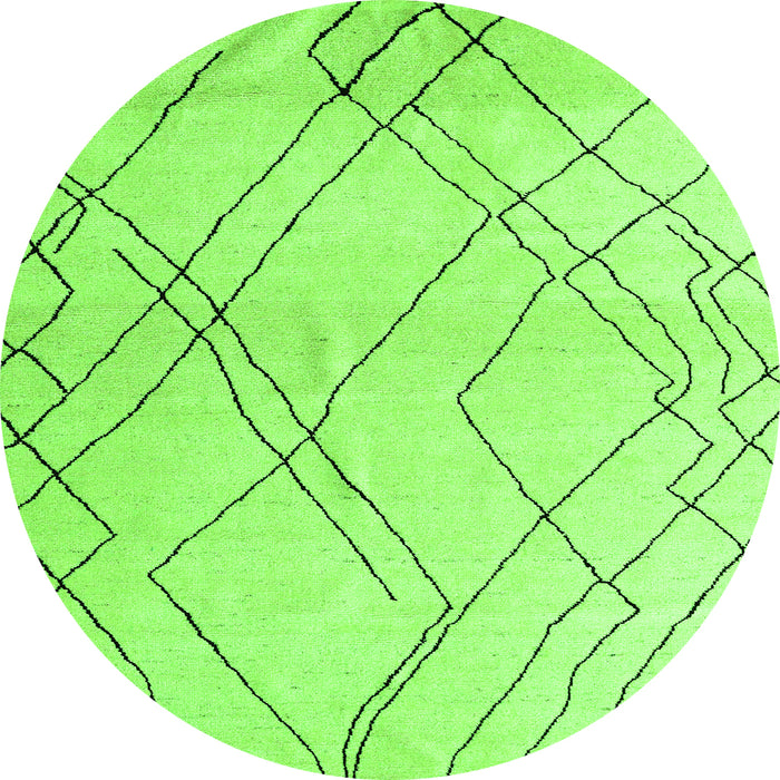 Round Machine Washable Solid Green Modern Area Rugs, wshabs5328grn