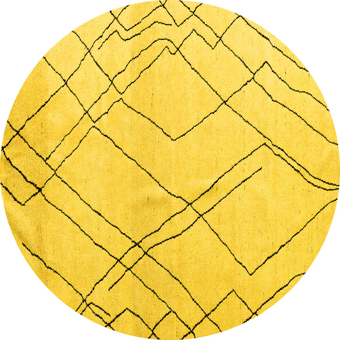 Round Machine Washable Solid Yellow Modern Rug, wshabs5328yw
