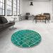 Round Machine Washable Abstract Jade Green Rug in a Office, wshabs5329