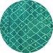 Round Machine Washable Abstract Turquoise Modern Area Rugs, wshabs5329turq