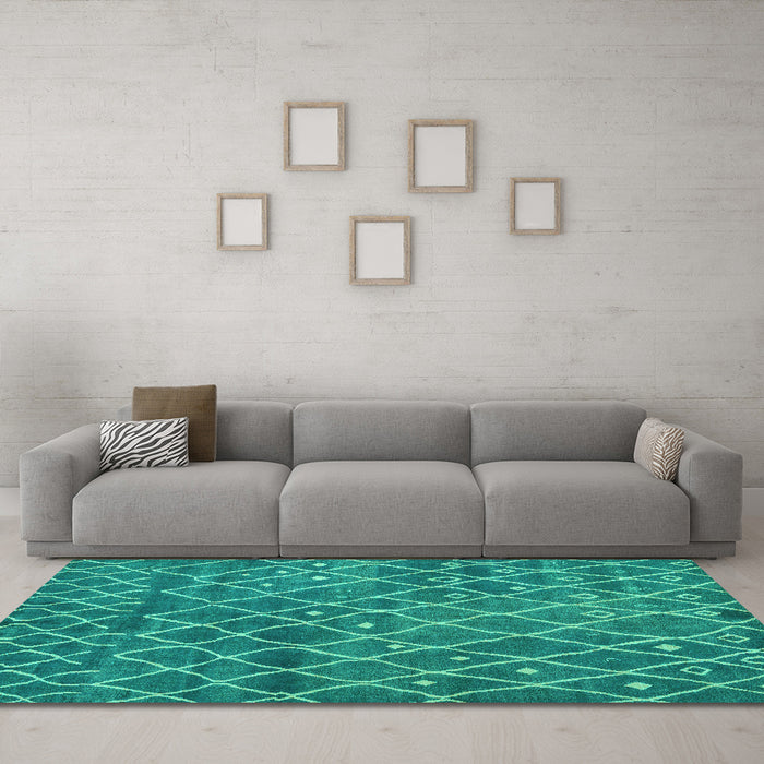 Machine Washable Abstract Turquoise Modern Area Rugs in a Living Room,, wshabs5329turq