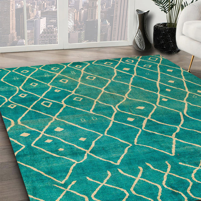Machine Washable Abstract Jade Green Rug in a Family Room, wshabs5329