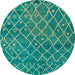 Round Machine Washable Abstract Jade Green Rug, wshabs5329