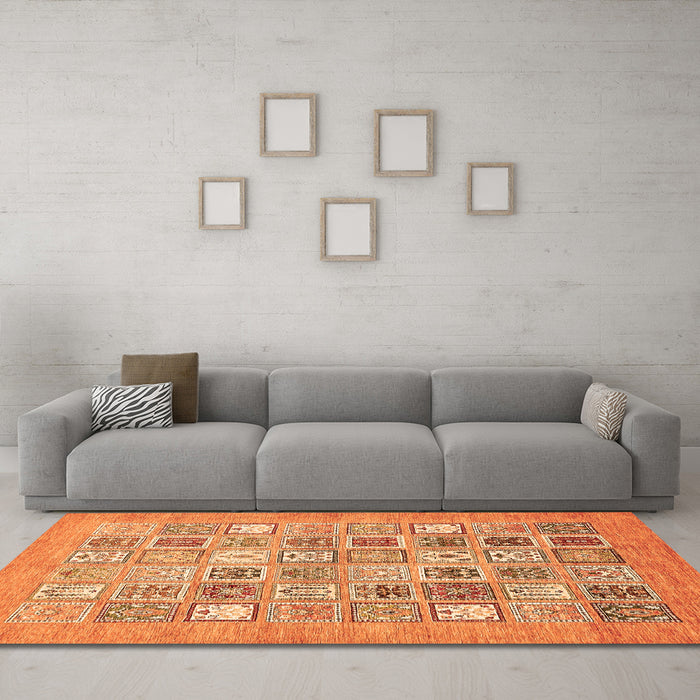 Machine Washable Abstract Orange Modern Area Rugs in a Living Room, wshabs532org