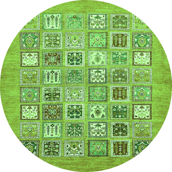 Round Machine Washable Abstract Green Modern Area Rugs, wshabs532grn