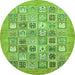 Round Machine Washable Abstract Green Modern Area Rugs, wshabs532grn