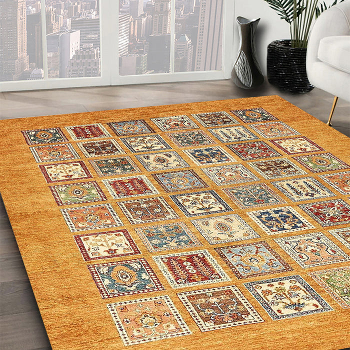 Abstract Yellow Orange Modern Rug in Family Room, abs532