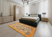 Abstract Yellow Orange Modern Rug in a Bedroom, abs532