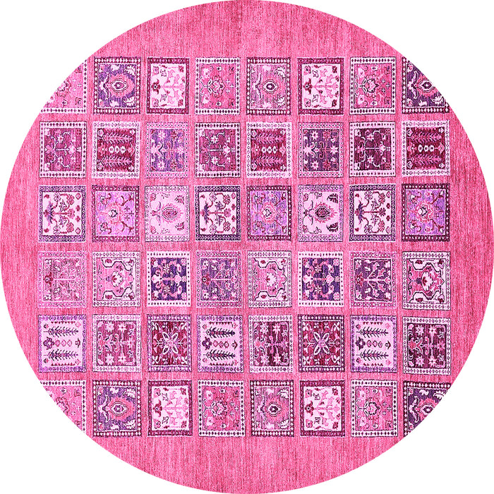 Round Machine Washable Abstract Pink Modern Rug, wshabs532pnk