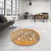 Round Machine Washable Abstract Yellow Orange Rug in a Office, wshabs532