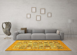 Machine Washable Abstract Yellow Modern Rug in a Living Room, wshabs532yw