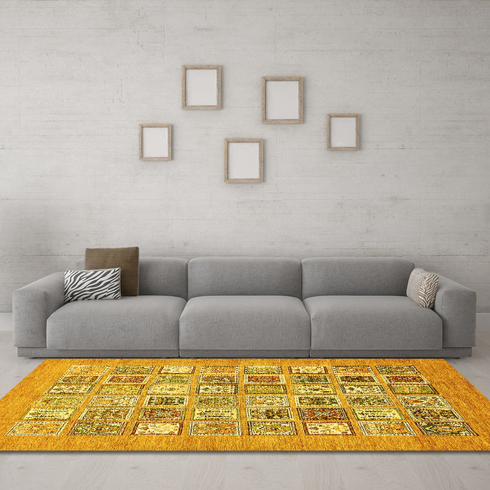 Machine Washable Abstract Yellow Modern Rug in a Living Room, wshabs532yw