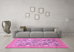 Machine Washable Abstract Purple Modern Area Rugs in a Living Room, wshabs532pur