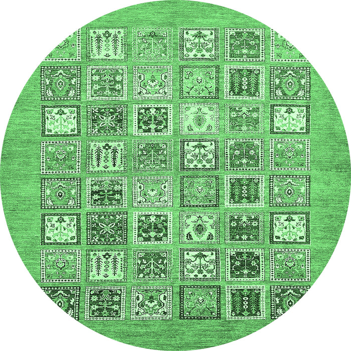 Round Machine Washable Abstract Emerald Green Modern Area Rugs, wshabs532emgrn
