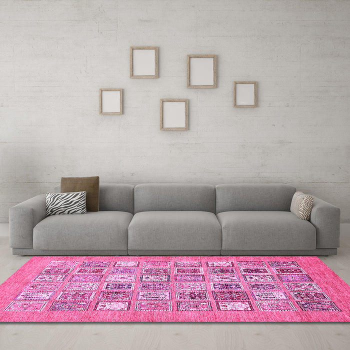 Machine Washable Abstract Pink Modern Rug in a Living Room, wshabs532pnk