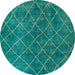 Round Machine Washable Abstract Light Sea Green Rug, wshabs5330