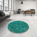 Round Machine Washable Abstract Light Sea Green Rug in a Office, wshabs5330