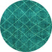 Round Abstract Turquoise Modern Rug, abs5330turq