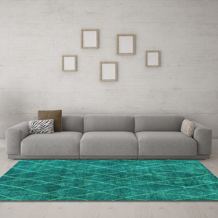 Machine Washable Abstract Turquoise Modern Area Rugs in a Living Room,, wshabs5330turq