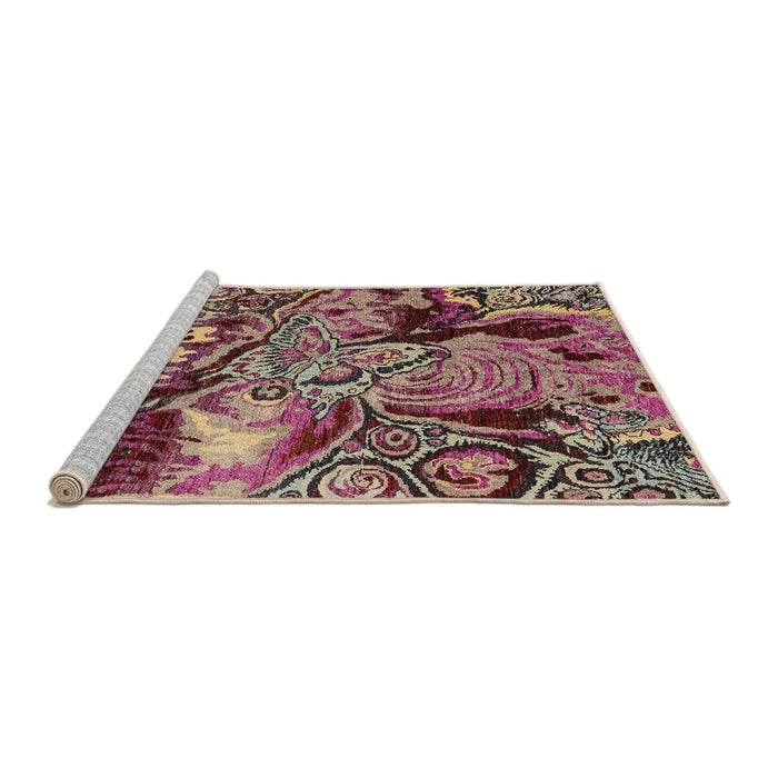 Sideview of Machine Washable Abstract Brown Red Rug, wshabs5331