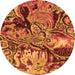 Round Machine Washable Abstract Orange Modern Area Rugs, wshabs5331org