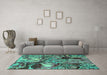 Machine Washable Abstract Turquoise Modern Area Rugs in a Living Room,, wshabs5331turq