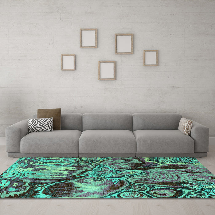 Machine Washable Abstract Turquoise Modern Area Rugs in a Living Room,, wshabs5331turq