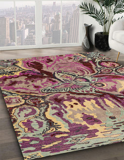 Abstract Brown Red Modern Rug in Family Room, abs5331