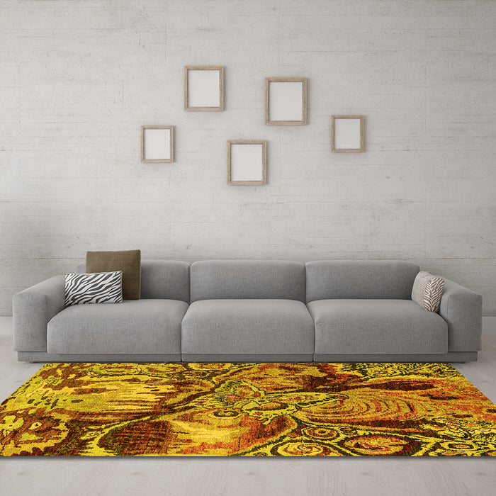Machine Washable Abstract Yellow Modern Rug in a Living Room, wshabs5331yw